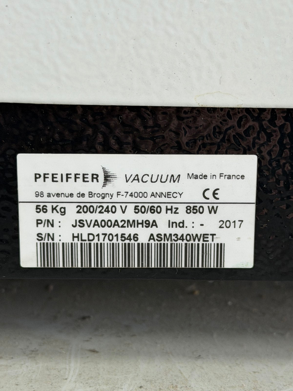Aspiradora Pfeiffer ASM340WET 200-240 V 850 W 50/60 Hz N.º de pieza JSVA00A2MH9A