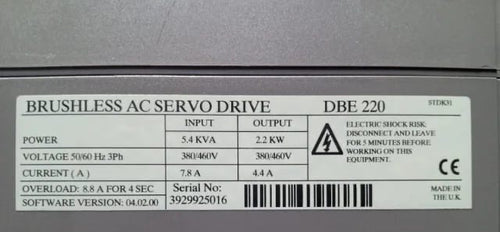 Control Techniques DIGITAX DBE 220 Servoaccionamiento de CA sin escobillas (2,2 kW, 380–460 V, trifásico)