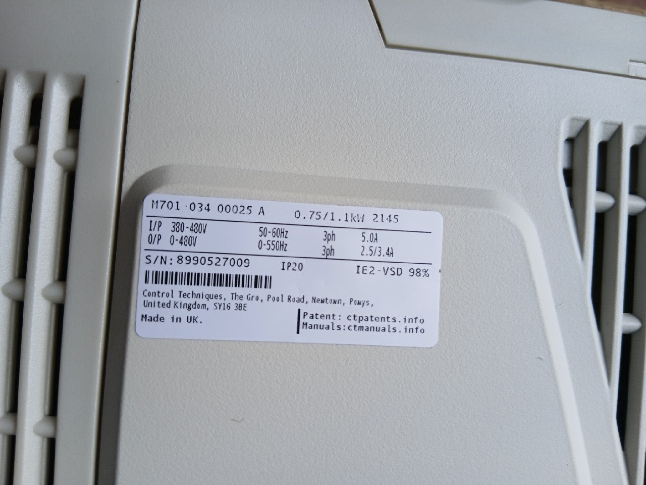 Control Techniques M701-034-00025A 0.75/1.1kW 3.4A AC Frequency Inverter Drive
