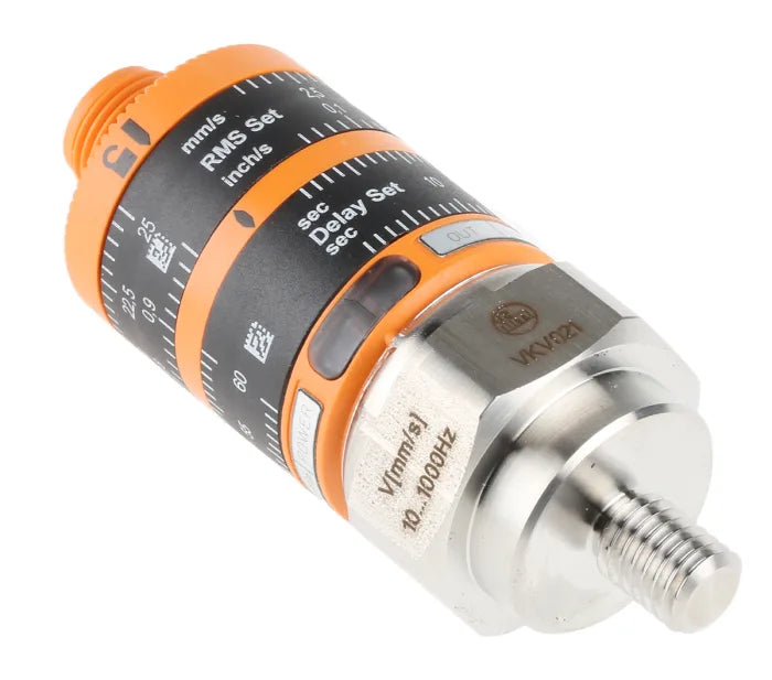 Sensor de vibración IFM VKV021, 25 mm/s, 32 V CC, 500 mA, −25…+80 °C, monitorización de estado