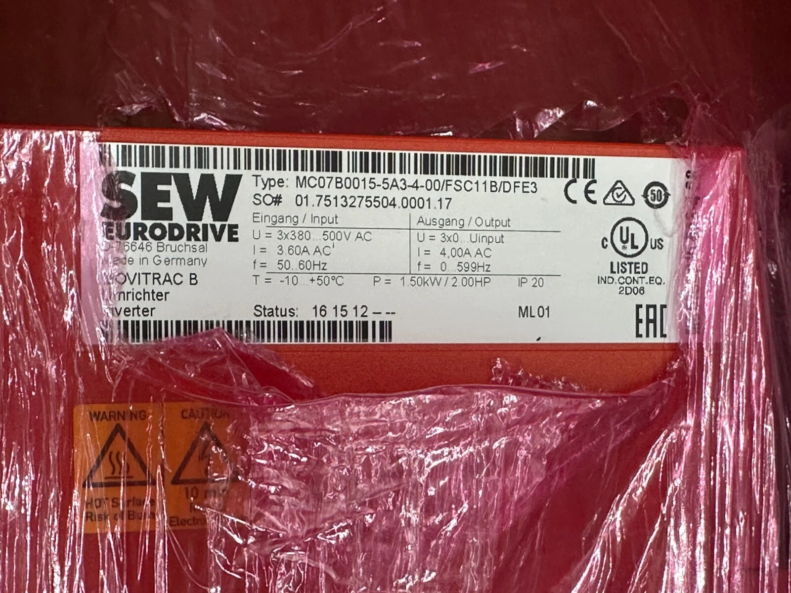 SEW-EURODRIVE MOVITRAC® B MC07B0015-5A3-4-00 / FSC11B / DFE32B Frequency Inverter