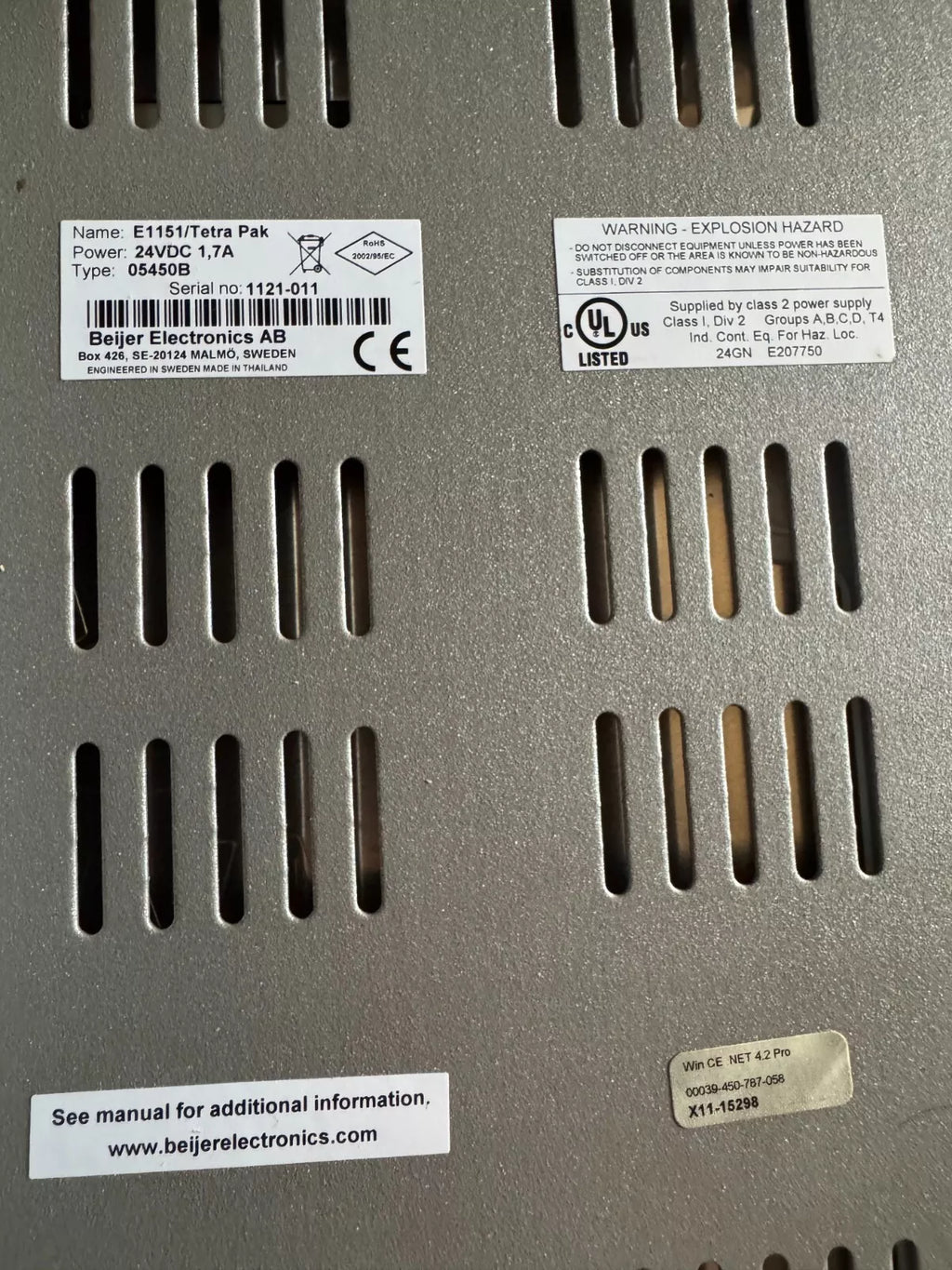 Beijer Electronics E1151 / E1151BE | Panel de operador táctil de 15″, WinCE 4.2, Tetra Pak, 24 VCC