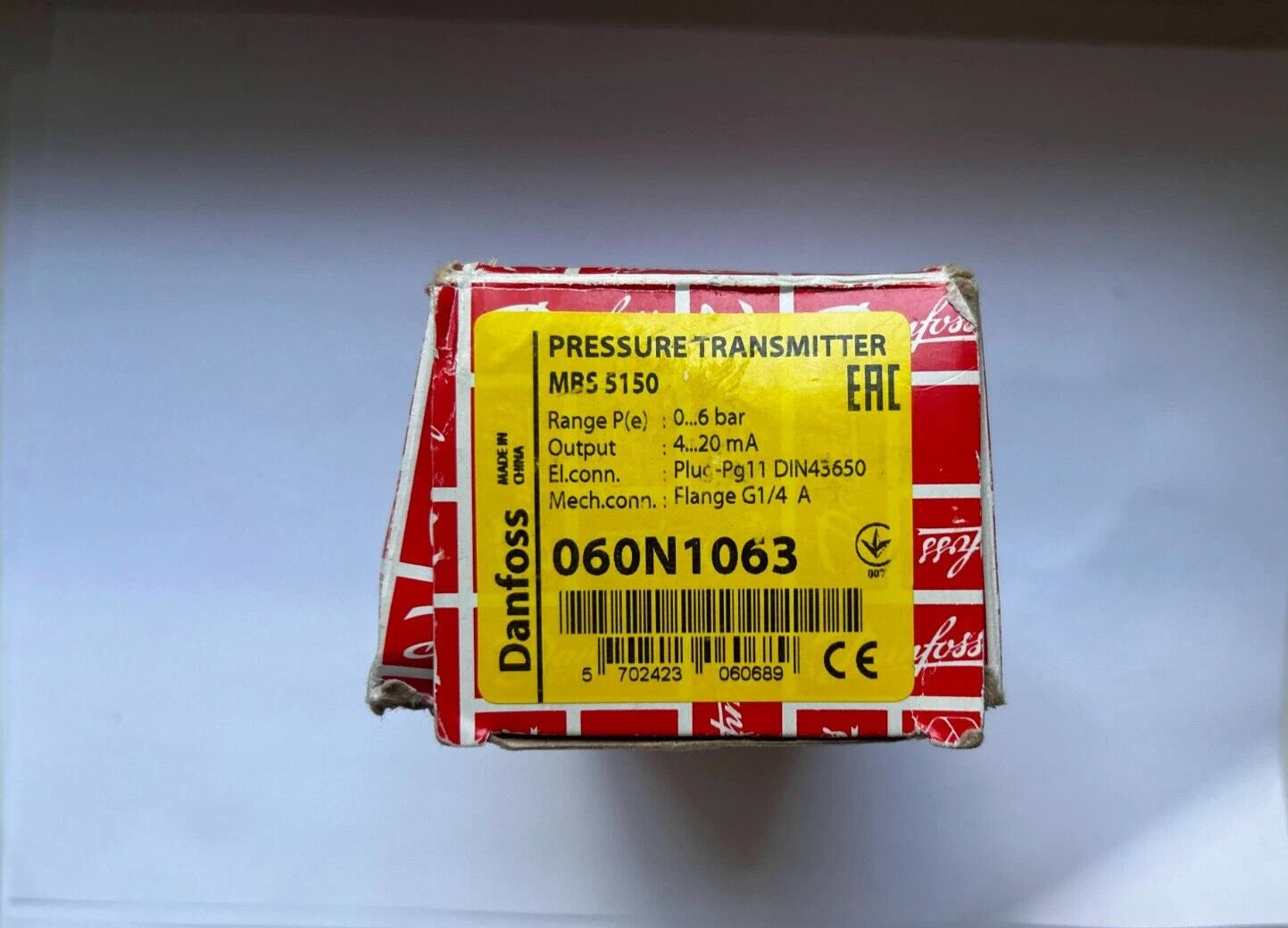 Transmisor de presión Danfoss MBS 5150 0–6 bar | 4–20 mA | G1/4 | N.º de pieza 060N1063