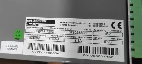 Kollmorgen Seidel digifas 7202 Servo Drive – 3x400V, 1.7kVA, 2.8A, IP20