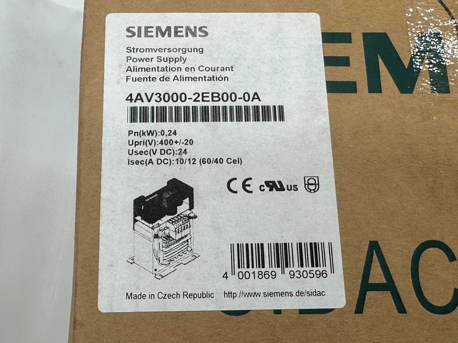 Siemens 4AV3000-2EB00-0A Industrial Power Supply 24V DC 10A 240W