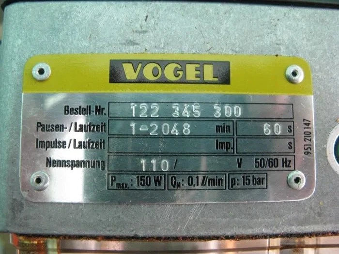 VOGEL 122 345 300 Centralized Lubrication Pump 110V 15bar 0.1 l/min