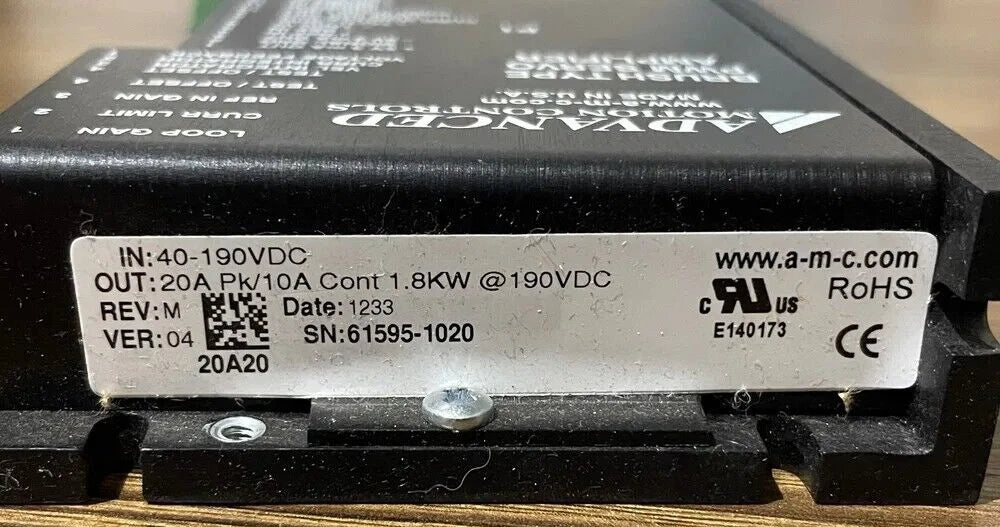 Servoamplificador PWM de tipo cepillo con controles de movimiento avanzados: 40–190 V CC, 20 A de pico, 1,8 kW