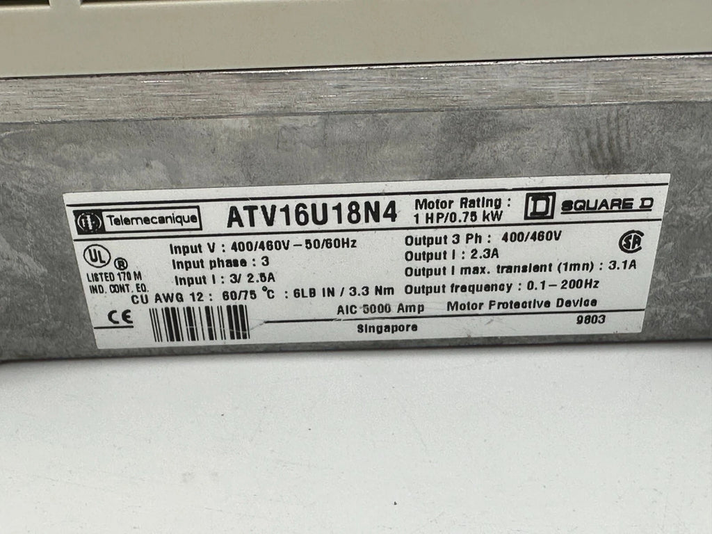 Telemecanique Altivar 16 ATV16U18N4 AC Variable Frequency Drive 1HP 0.75kW 400–460V
