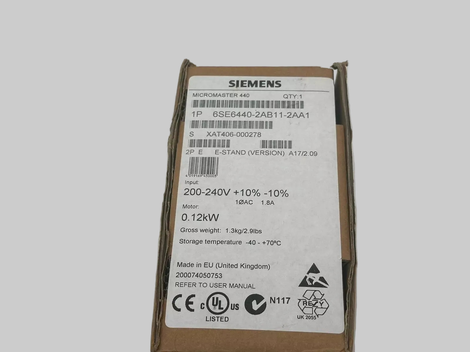 Siemens MICROMASTER 440 6SE6440-2AB11-2AA1 | 0.12kW VFD Inverter