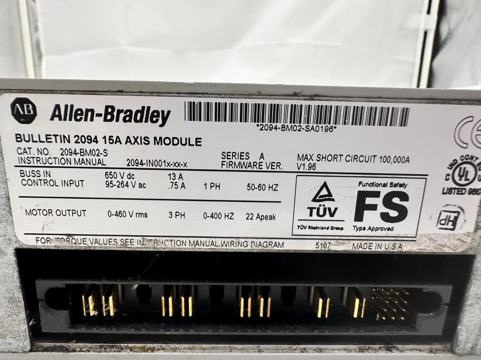 Allen-Bradley Kinetix 6000 Servo Drive 2094-BM02-S | 15A Axis Module, 400–460V, Series A