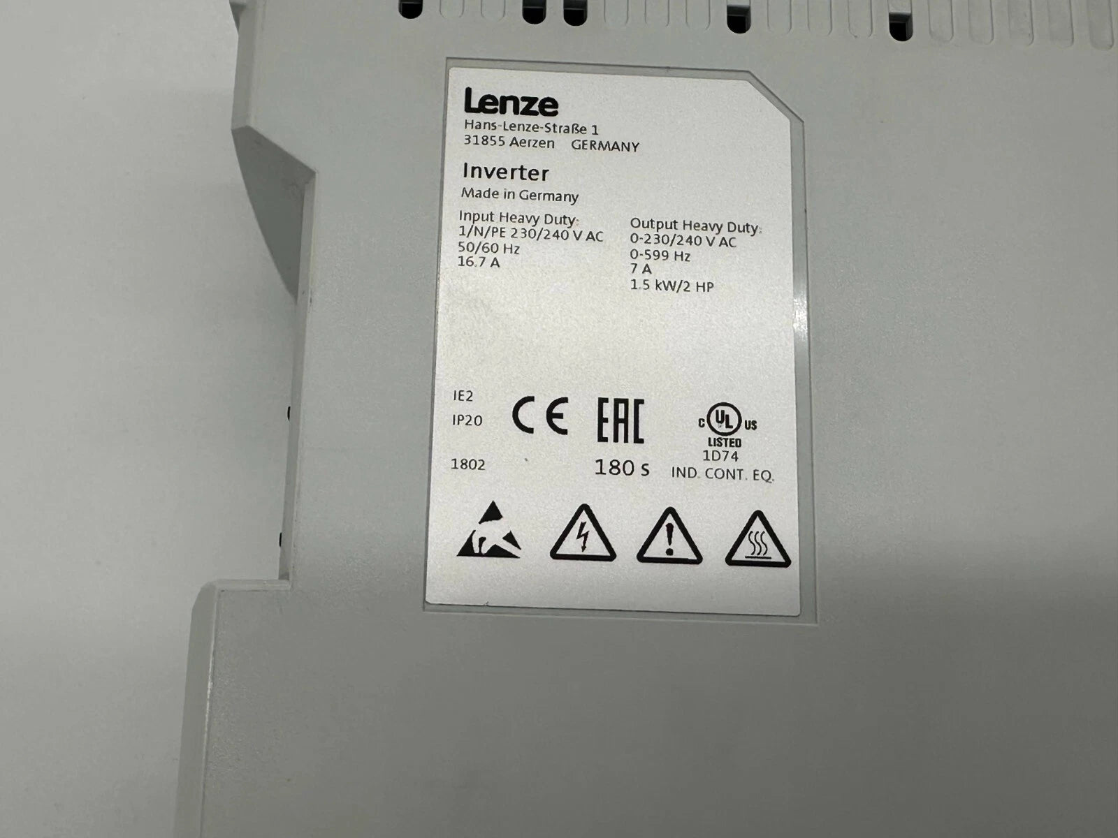 Lenze i510 Inverter I51AE215B1001000S – 1.5 kW Variable Frequency Drive, 230–240 V, Heavy Duty