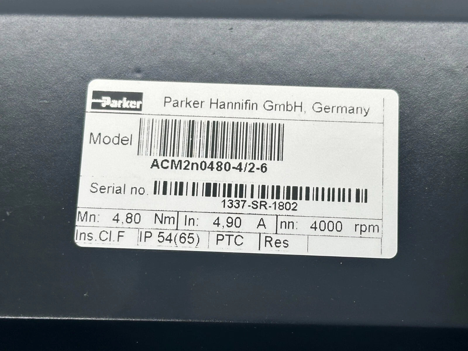 Parker Hannifin ACM2N0480-4/2-6 Servo Motor | 4.8 Nm | 4000 rpm | IP54