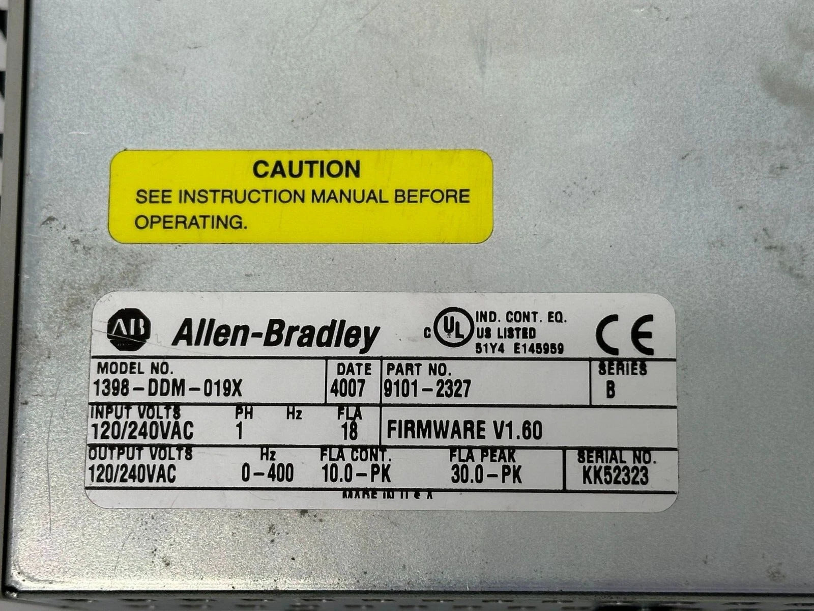 Allen Bradley 1398-DDM-019X, Drive, Ultra 100, 120/240Vac, Rev. B V1.60