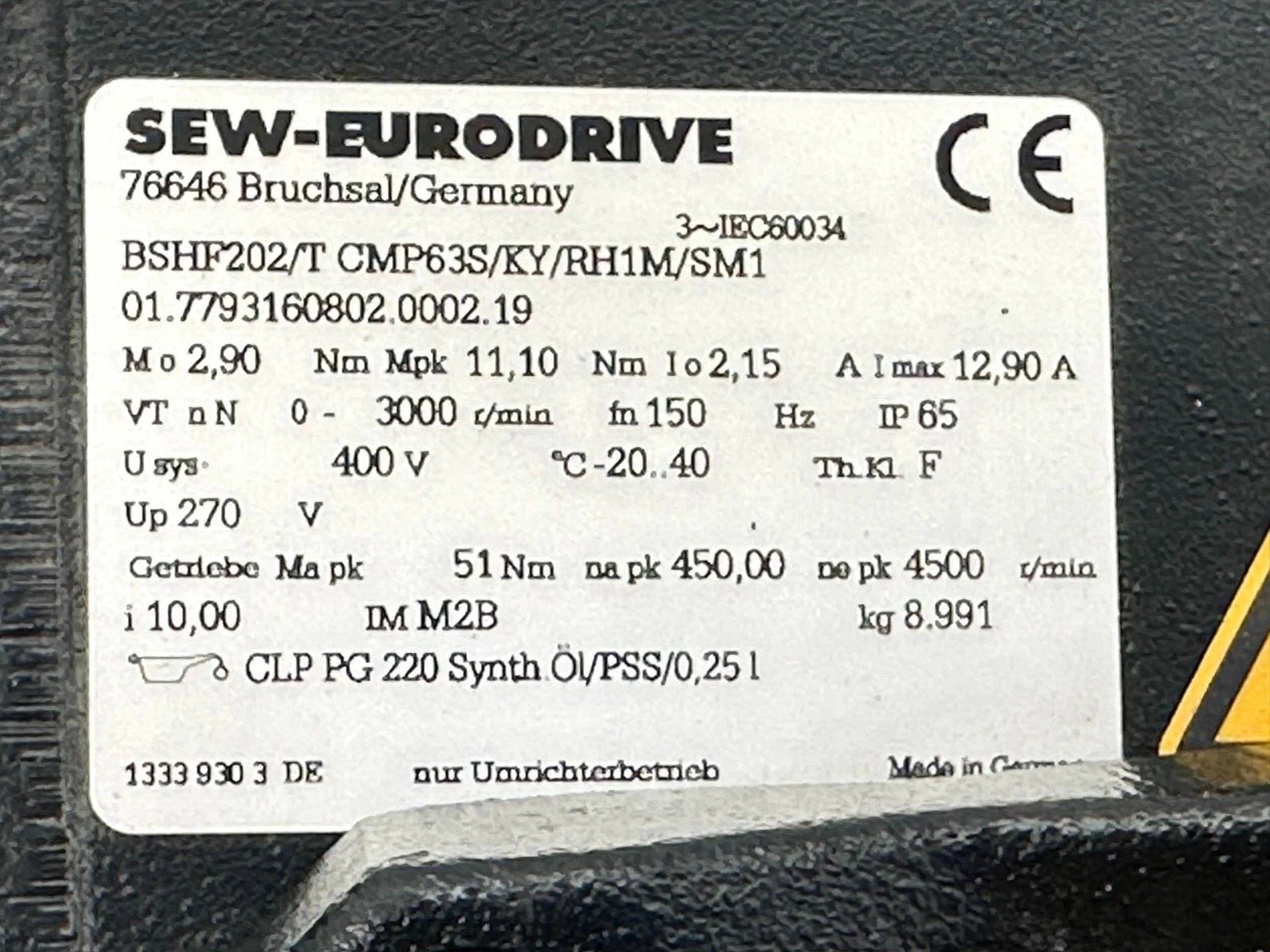 SEW-EURODRIVE BSF202/T CMP63S/KY/RH1M/SM1 Servo-Getriebemotor-Baugruppe