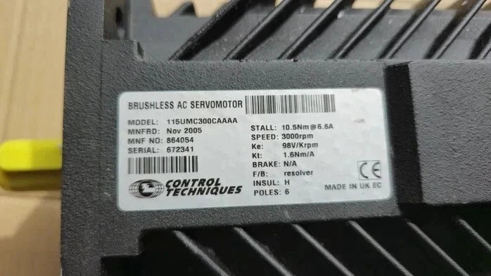 Control Techniques 115UMC300CAAAA Brushless AC Servo Motor – 3000 RPM, Resolver Feedback – With 2 Cables