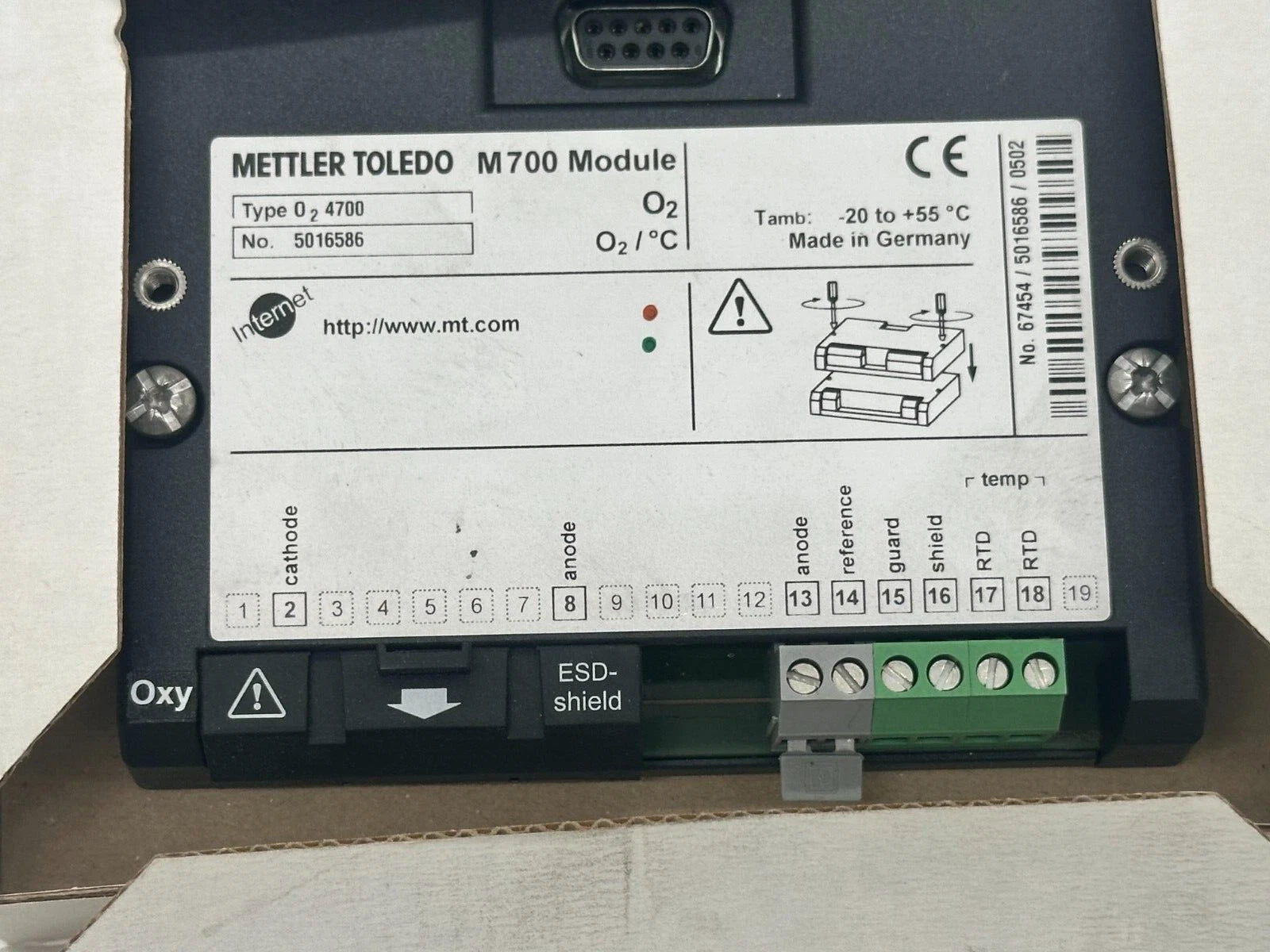 Mettler Toledo M700 O₂ 4700 Module – Oxygen / Temperature Input Module, Type O₂ 4700, Art. No. 52 121 188