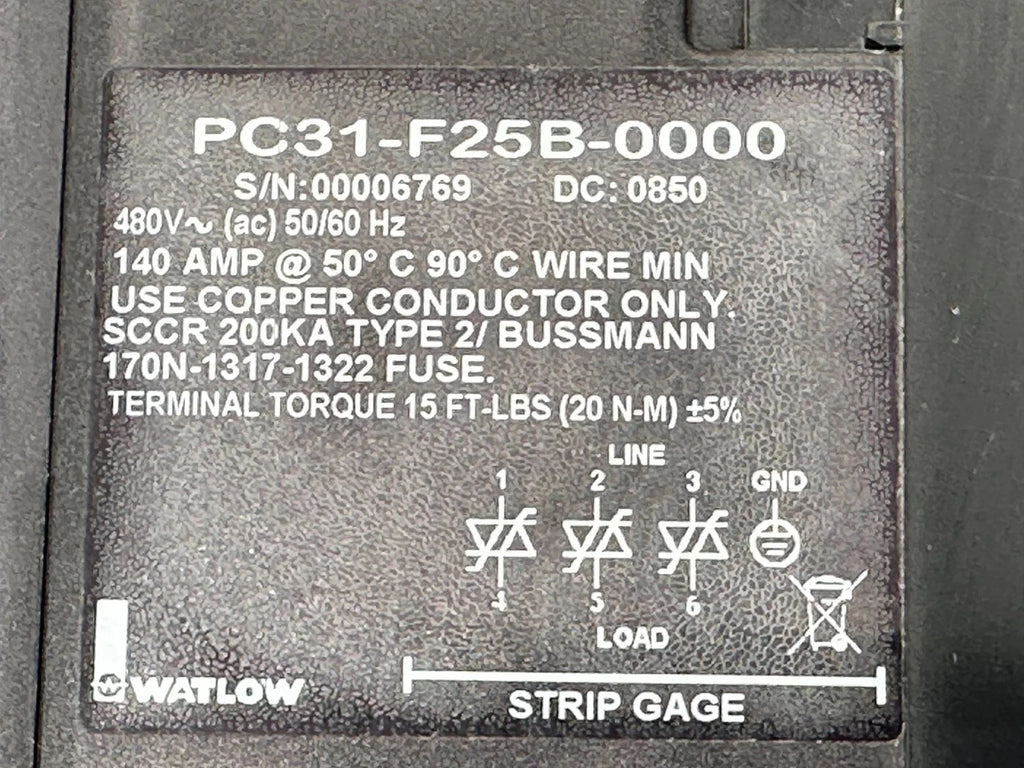 WATLOW PC31-F25B-0000 Halbleiter-Leistungsregler (Leistungsserie) 140 A 480 V