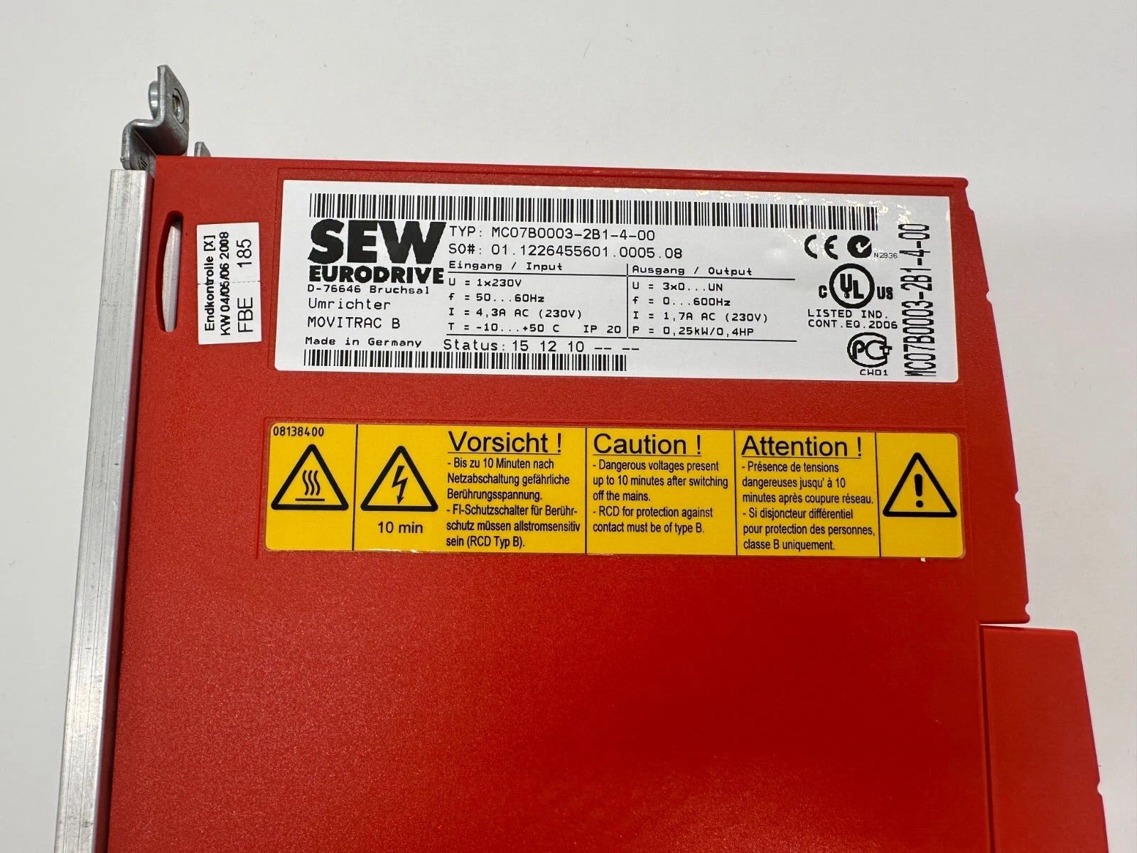 SEW-EURODRIVE MOVITRAC® B MC07B0003-2B1-4-00 Frequency Inverter 0.25 kW