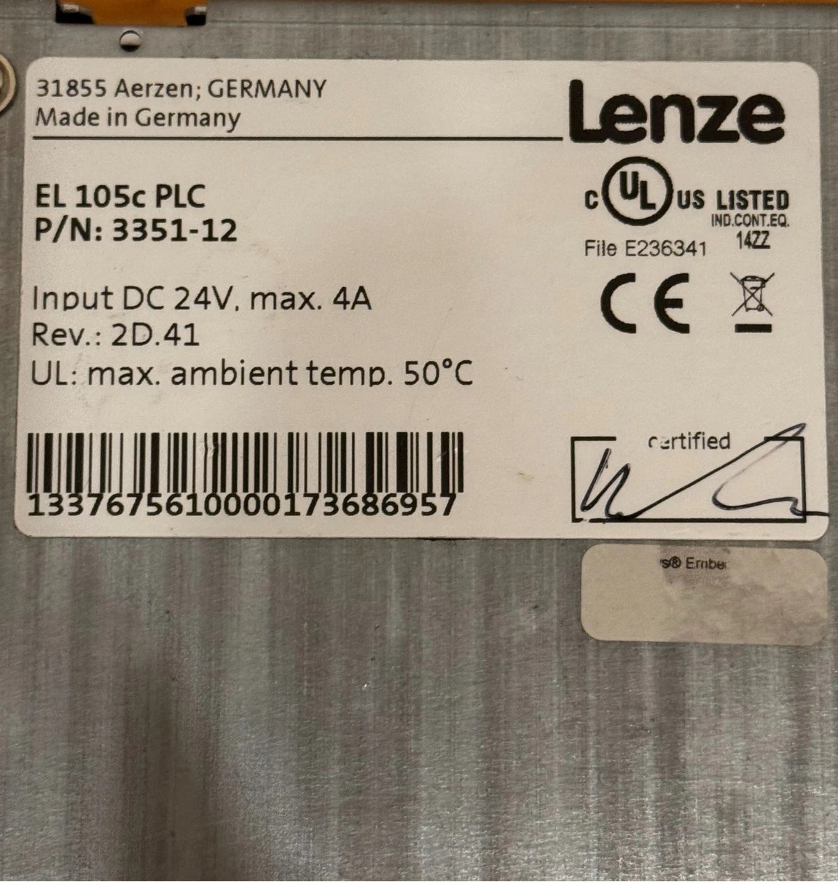 Lenze EL 105c PLC HMI Operator Panel, 24 V DC, Windows CE, Ethernet USB CAN (P/N 3351-12)