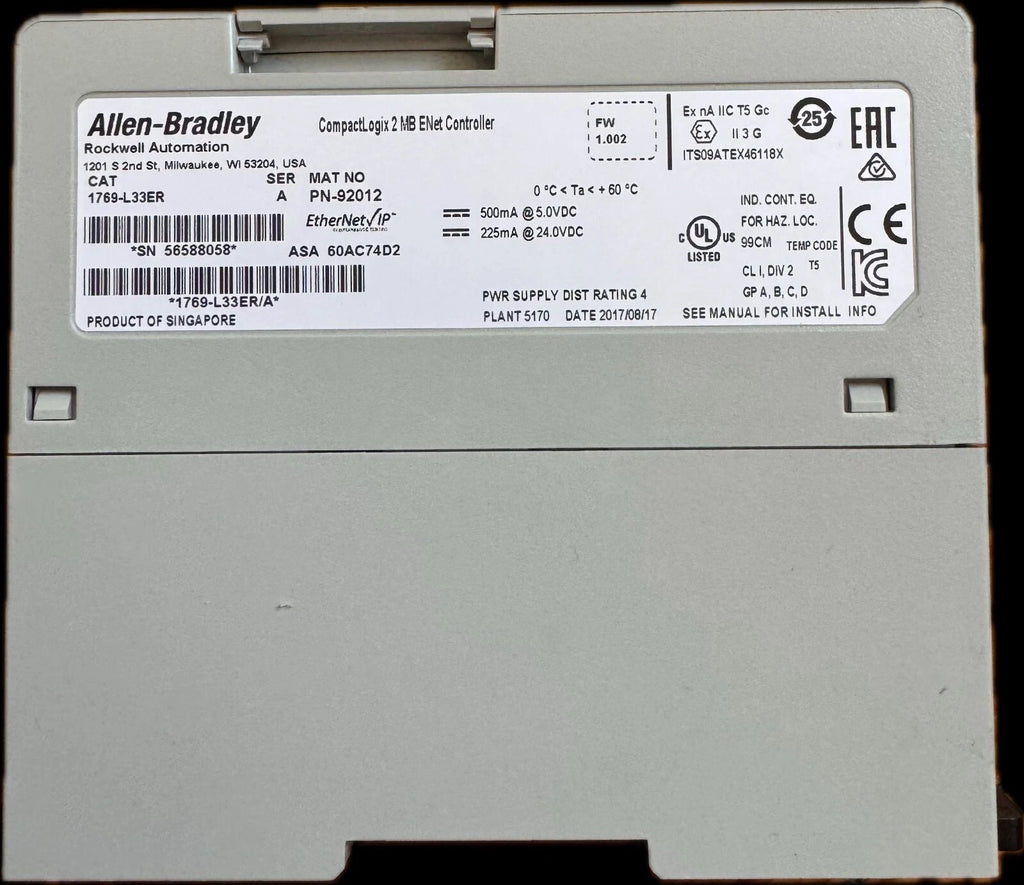 Controlador PLC Allen-Bradley CompactLogix 1769-L33ER Ser.A, EtherNet/IP, 2 MB de memoria