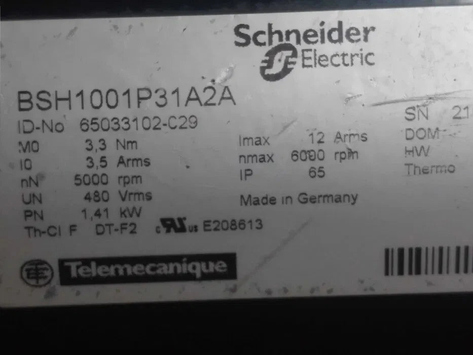 Schneider Electric BSH1001P31A2A AC Servo Motor 1.41kW 3.3Nm 65033102-C29