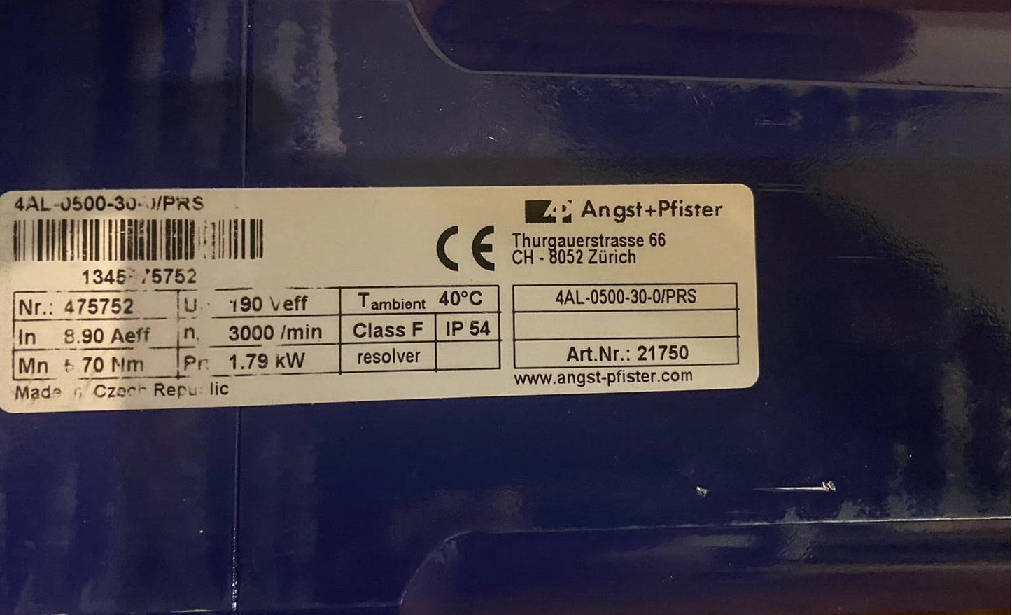 Angst+Pfister 4AL-0500-30-0/PRS AC Servo Motor 1.79kW 70Nm 3000rpm