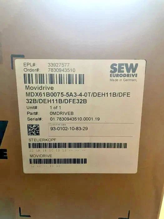 SEW MOVIDRIVE B MDX61B0075-5A3-4-0T + DEH11B + DFE32B | 400 V Frequency Inverter