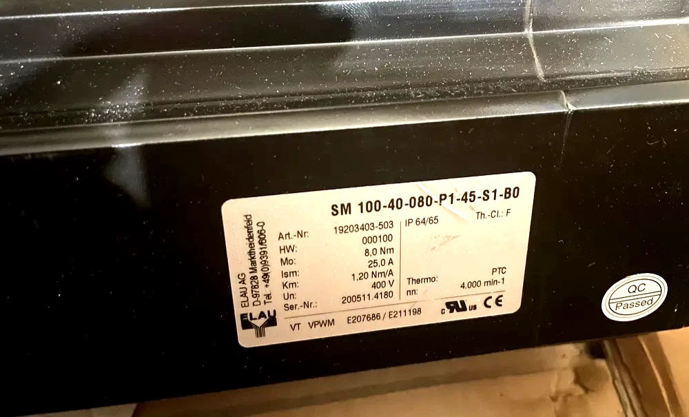 Servomotor ELAU SM 100-40-080-P1-45-S1-B0 N.º de artículo 19203403-503 8 Nm 400 V IP65