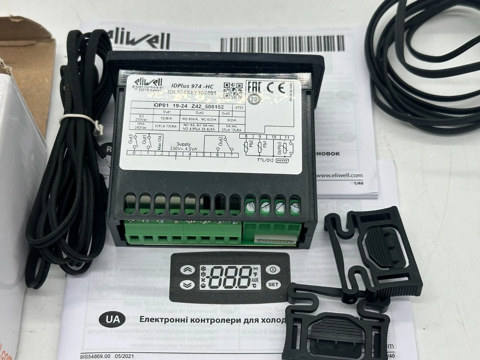 Controlador de temperatura digital Eliwell IDPlus 974-HC, 230 V CA, control de refrigeración (IDL974XEY307401)
