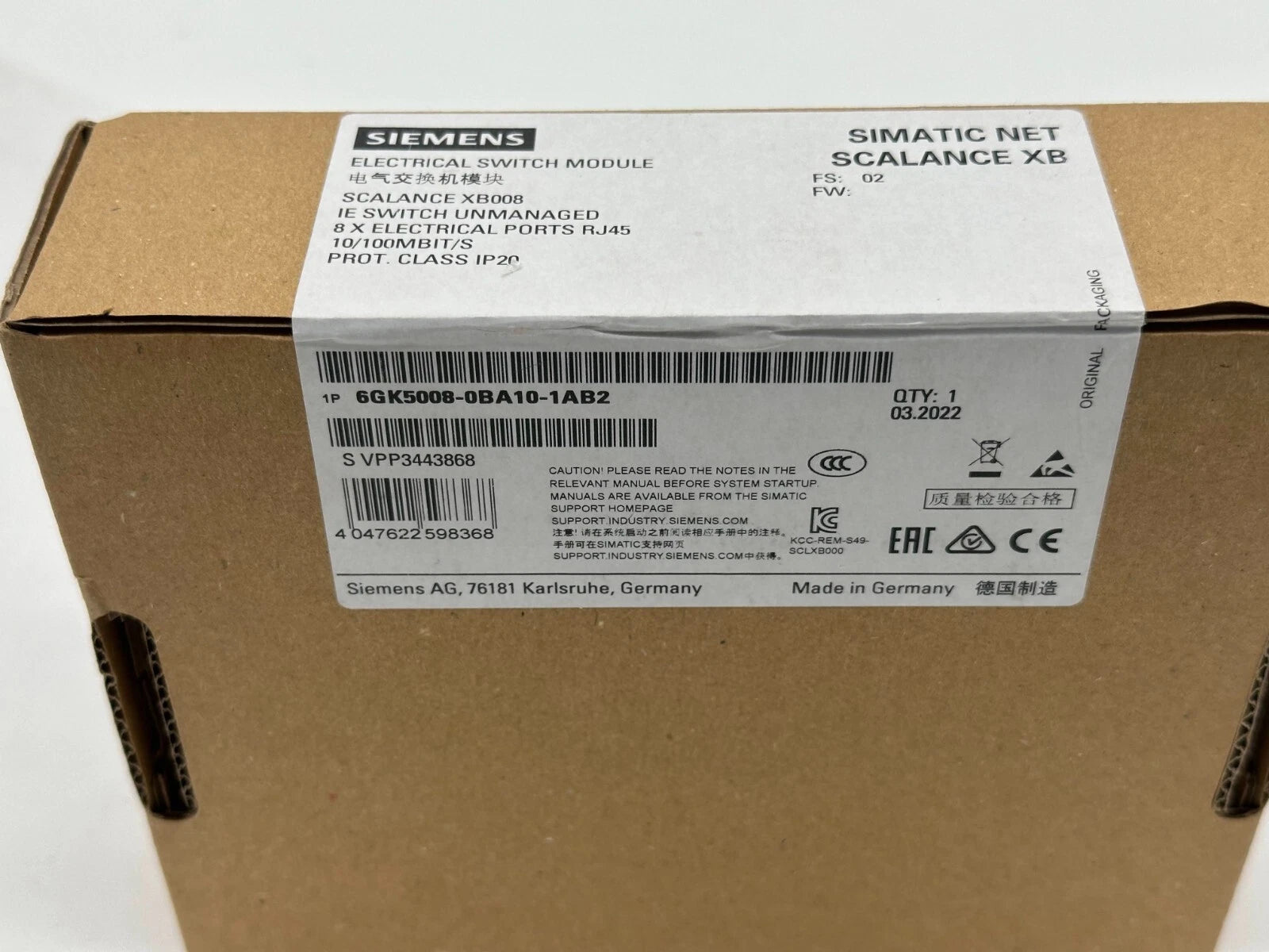 SIEMENS Ethernet Switch 6GK5008-0BA10-1AB2 SIMATIC NET SCALANCE XB008