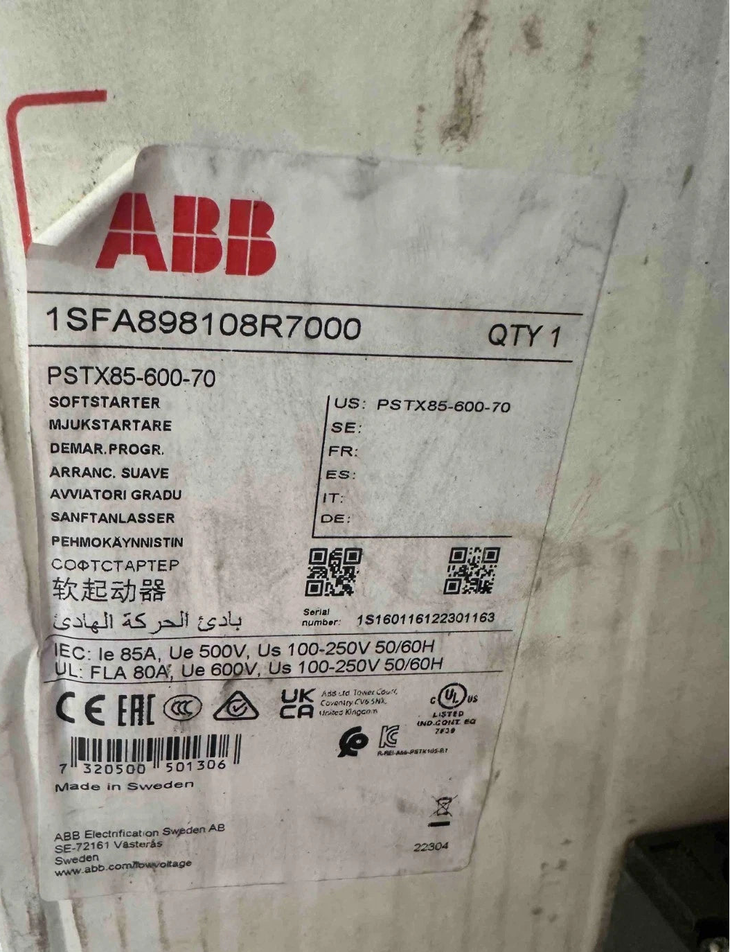 ABB PSTX85-600-70 Softstarter 85A 500-600V | 1SFA898108R7000 | Motor Soft Start