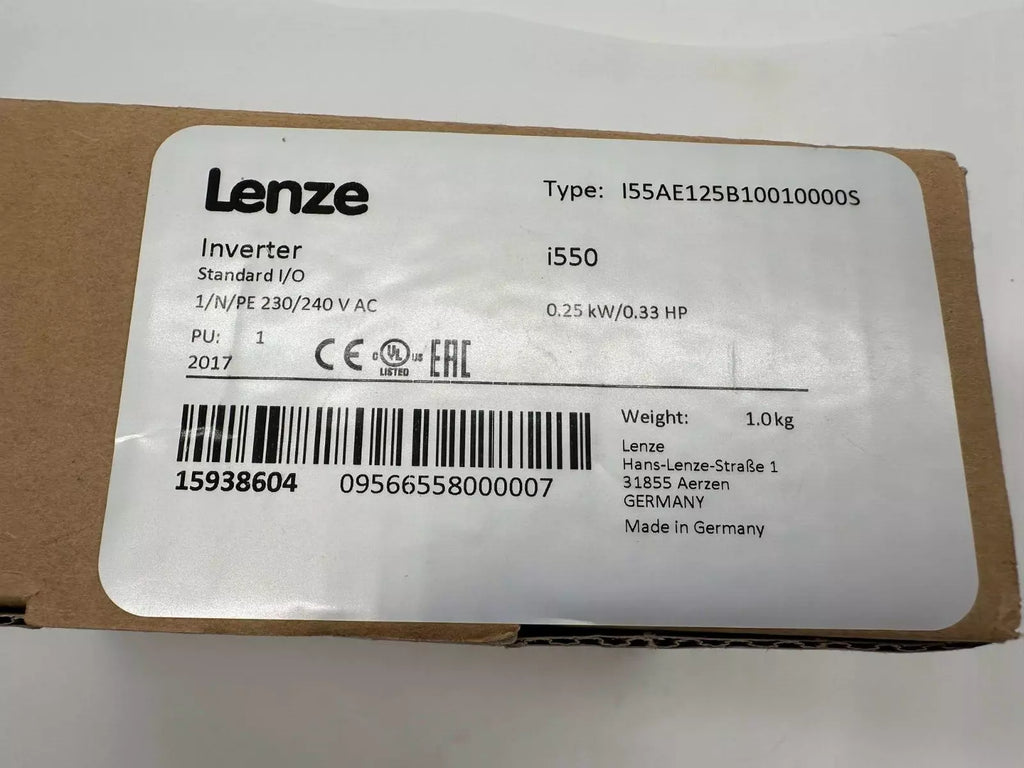 Lenze i550 Frequency Inverter I55AE125B10010000S – 0.25 kW / 0.33 HP, 1-Phase 230–240 V AC VFD
