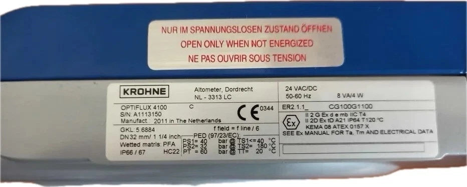 KROHNE OPTIFLUX 4100 C DN32 Flowmeter – Electromagnetic – 24VAC/DC – ATEX