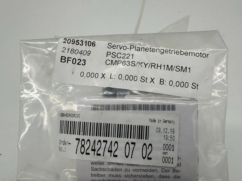 SEW-EURODRIVE PSC221 CMP63S/KY/RH1M/SM1 Servo Planetary Gearmotor i=7.00 IP65 400V