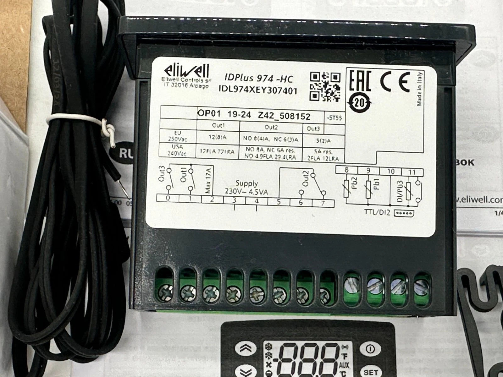 Controlador de temperatura digital Eliwell IDPlus 974-HC, 230 V CA, control de refrigeración (IDL974XEY307401)