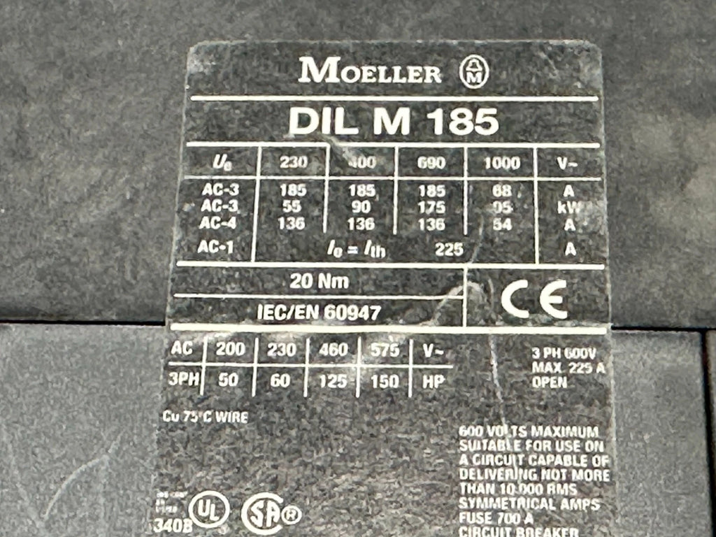 Moeller DILM185/22 (RAC500) Power Contactor – 185A AC-3, 3-Pole, IEC/EN 60947