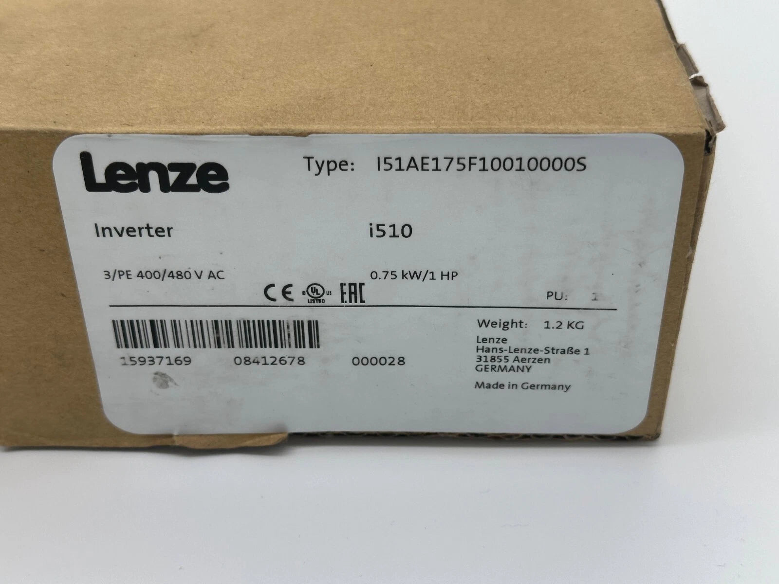 Lenze i510 Frequency Inverter I51AE175F10010000S – 0.75 kW / 1 HP, 3-Phase 400–480 V AC VFD