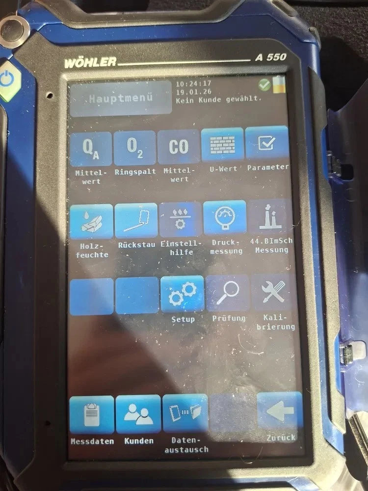Wöhler A 550 Rauchgasanalysator-Set | O₂ CO-Verbrennungsanalyse | DM 602 + TD 100 Drucker