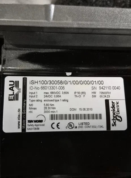 Servomotor ELau ISH100/30058/0/1/00/00/00/01/00 – ID 66013387-006 – 680 VCC, 28,3 Nm, 3000 RPM – Schneider Electric