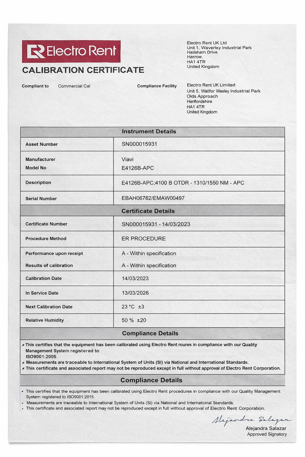 VIAVI MTS-4000 V2 Fiber Optic Test Platform | E4126B-APC OTDR | 1310/1550 nm | Calibrated