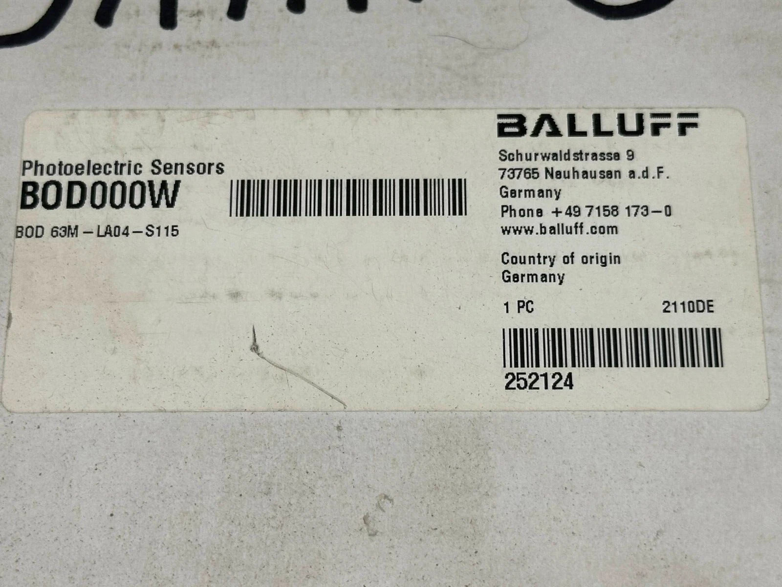 Sensores fotoeléctricos Balluff BOD000W BOD 63M-LA04-S115